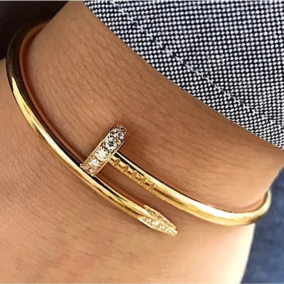 Gold Nail Bracelet & Ring w Zirconia 
Ring size 9 - Picture 4 of 9
